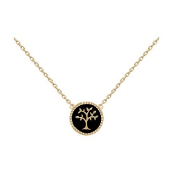 COLLIER 42CM POR ARBRE DE VIE SUR EMAIL NOIR