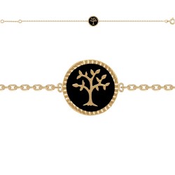 BRACELET 18CM POR ARBRE DE VIE SUR EMAIL NOIR