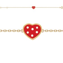 BRACELET POR 16CM COEUR EMAIL ROUGE POIS BLANCS