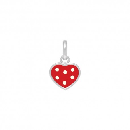 PENDENTIF AGT COEUR EMAIL ROUGE POIS BLANCS