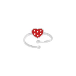 BAGUE AGT COEUR EMAIL ROUGE POIS BLANCS