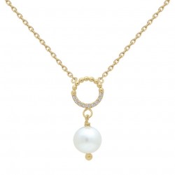 COLLIER 42CM P.OR OXYDES ET PENDANT PERLE D EAU DOUCE