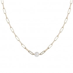 COLLIER 42CM P.OR MAILLE ALLONGEE 1 PERLE D EAU DOUCE