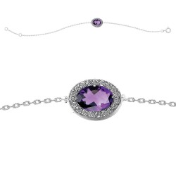 BRACELET 18CM AGT BICOLORE MARQUISE CZ AMETHYSTE