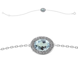 BRACELET 18CM AGT BICOLORE MARQUISE CZ AQUA MARINE