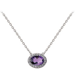 COLLIER 42CM ARGENT 925 MARQUISE CZ AMETHYSTE