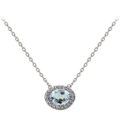 COLLIER 42CM ARGENT 925 MARQUISE CZ AQUA MARINE