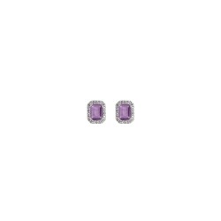 BO ARGENT 925 CZ RECTANGLE BLANC ET AMETHYSTE