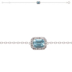 BRACELET 18 CM ARGENT 925 CZ BLANCS ET AQUA MARINE