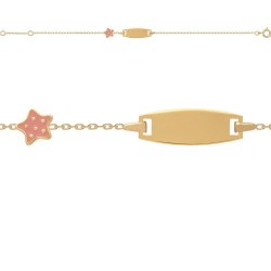 BRACELET IDENTITE BB P.OR 14CM ETOILE EMAIL ROSE