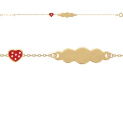 BRACELET IDENTITE BB P.OR 14CM COEUR EMAIL ROUGE POIS BLANCS