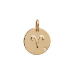 PENDENTIF P.OR MEDAILLON RELIEF BELIER CZ HEMATITE