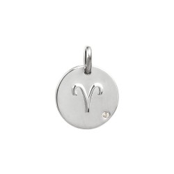 PENDENTIF AGT MEDAILLON RELIEF BELIER CZ HEMATITE