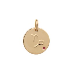 PENDENTIF P.OR MEDAILLON RELIEF CAPRICORNE CZ RUBIS