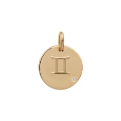 PENDENTIF P.OR MEDAILLON RELIEF GEMEAUX CZ AGATE BLANCHE