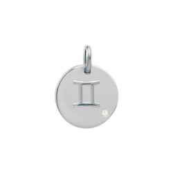PENDENTIF AGT MEDAILLON RELIEF GEMEAUX CZ AGATE BLANCHE
