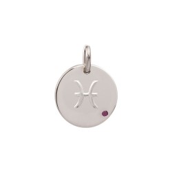 PENDENTIF AGT MEDAILLON RELIEF POISSON CZ AMETHYSTE