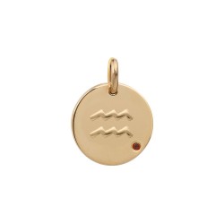 PENDENTIF P.OR MEDAILLON RELIEF VERSEAU CZ GRENAT