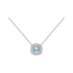 COLLIER 42CM ARGT OZ CARRE ET OZ AIGUE MARINE