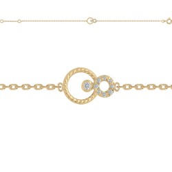 BRACELET 18CM P.OR DOUBLE ANNEAUX AVEC CZ ET TORSADE