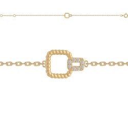 BRACELET 18CM P.OR ENTRELACES CZ ET CARRE BOULES