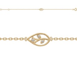 BRACELET 18CM Plaqué Or GOUTTE FEUILLES DE LAURIER CZ