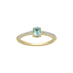 BAGUE P.OR CZ BLANC ET CZ BLEU TOPAZE