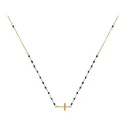 COLLIER 60CM P.OR ROSAIRE CROIX HORIZONTALE RESINE BLEU FONCE 10+1