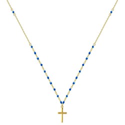 COLLIER P.OR PEND CROIX ROSAIRE 10+1 RESINE COL BLEU FONCE