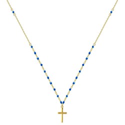 COLLIER P.OR PEND CROIX ROSAIRE 10+1 RESINE COL BLEU FONCE