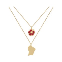 COLLIER 50CM P.OR DOUBLE RANGS HIBISCUS EMAIL ROUGE ET GUYANE