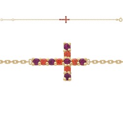 BRACELET 20CM P.OR CROIX OZ RUBIS ET ORANGE