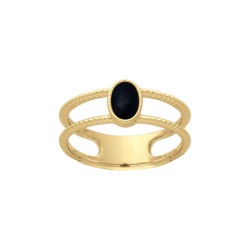 BAGUE P.OR DOUBLE PERLEE OVAL CAB AG.NOIRE