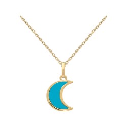 COLLIER 42CM P.OR LUNE RESINE TURQUOISE