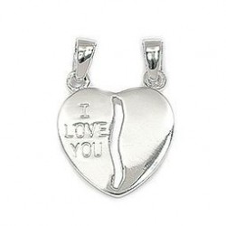 PENDENTIFS ARGENT VERNI COEUR SECABLE I LOVE YOU