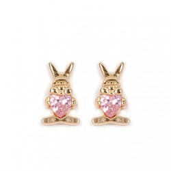 CLOUS D OREILLES LAPIN OZ ROSE ENFANT PLAQUE OR