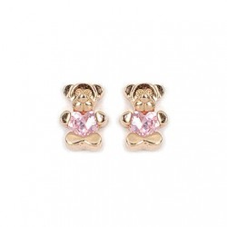 CLOUS D OREILLES OURSON ZIRCONIUM ROSE ENFANT PLAQUE OR