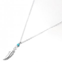 COLLIER ARGENT 925 PLUME TURQUOISE SYNTH