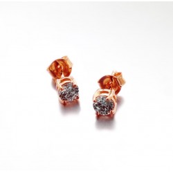 BO PLAQUE OR ROSE PUCE CZ 4mm SERTI 4GRIFFES