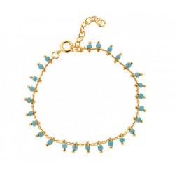 BRACELET 18 CM PLAQUE OR SIMPLE BEADS COUL. TURQUOISE