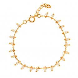 BRACELET 18 CM PLAQUE OR SIMPLE BEADS BLANCS