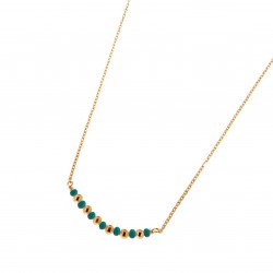 COLLIER PL-OR CHAINE FORCAT 43 CM AVEC RALLONGE BEADS TURQUOISES ALTERNEES