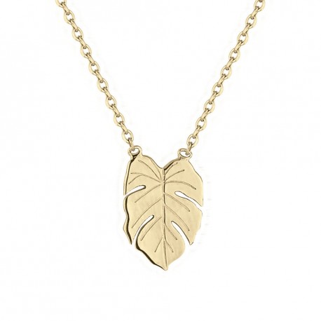 COLLIER 42CM PLAQUE OR FEUILLE MONSTERA