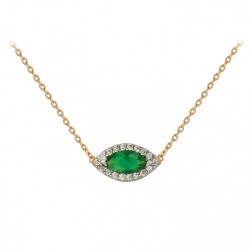 COLLIER 42CM PLAQUE OR BICOLORE MARQUISE OZ VERT