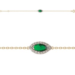 BRACELET 18CM PLAQUE OR BICOLORE MARQUISE OZ VERT