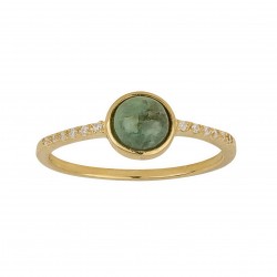 BAGUE POR CABOCHON JADE VERTE ET OZ BLANC