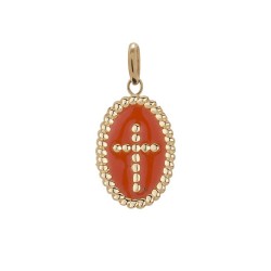 MEDAILLE12*17 POR OVALE EMAILLE CORAIL AVEC CROIX
