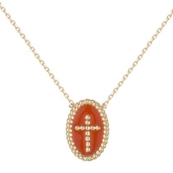 COLLIER 42CM POR MEDAILLE OVALE EMAILLE CORAIL AVEC CROIX