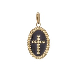 MEDAILLE12*17 POR OVALE EMAILLE NOIR AVEC CROIX