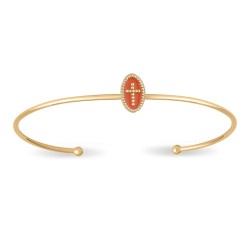 JONC POR MEDAILLE OVALE CROIX RESINE BLANCHE
